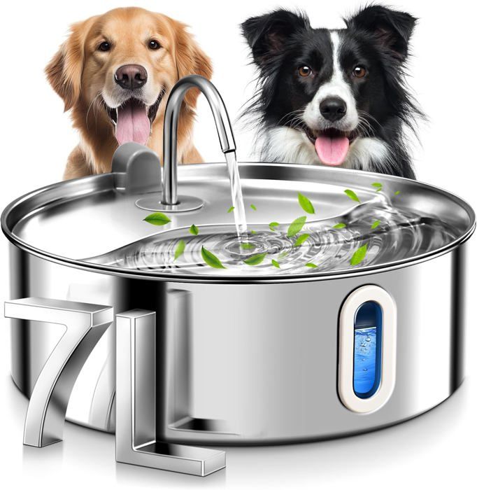 Meilleurs prix pour Fontaine À Eau Chat Et Chien,7L Fontaine À Eau Pour Chat Super Silencieuse En Acier Inoxydable Avec Fenêtre Visible