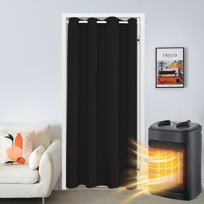 Rideau Occultant Pour Porte - 66x173 Cm - Noir - Velcro - Isolation Thermique Et Intimité - Pour Porte-fenêtre, Salon, Chambre - 5