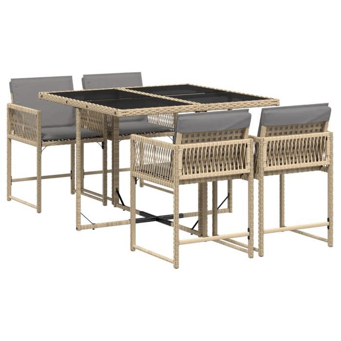 66588970& Ensemble repas de jardin coussins 5 pcsTable de jardin et 4 chaises - mélange beige rotin
