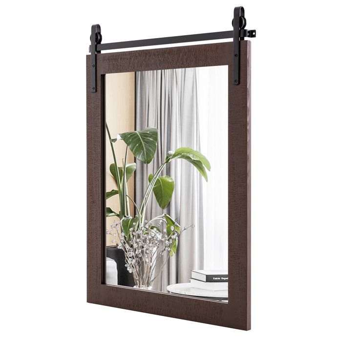 Miroir Mural Rustique 76 x 56 cm COSTWAY Cadre en Bois Massif Miroir Décoratif Rectangulaire pour Couloir Salon Chambre Noyer