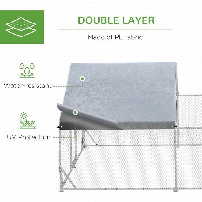 Comparer les prix de Feuille épaissie Poulailler Enclos pour poules avec toit pare-soleil 400 x 300 x 195 cm Acier Argenté
