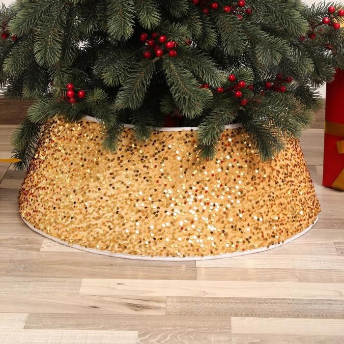 Jupe de Sapin de Noël Cache Pied Sapin de Noel Jupe pour Arbre de Noël avec Paillettes 60×40cm Couvre Pied de Sapin de Noel Or