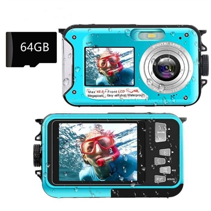 Appareil photo numérique 27K 64 Go 8 MP écran HD 27 pouces étanche zoom 16x bleu