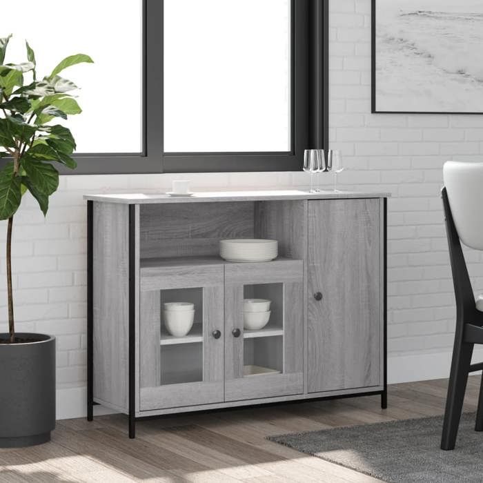 Gris Buffet de rangement - Vitrine bahut - armoire console Pour cuisine Sonoma gris 100 x 35 x 75cm - Bois dingénierie 5339838