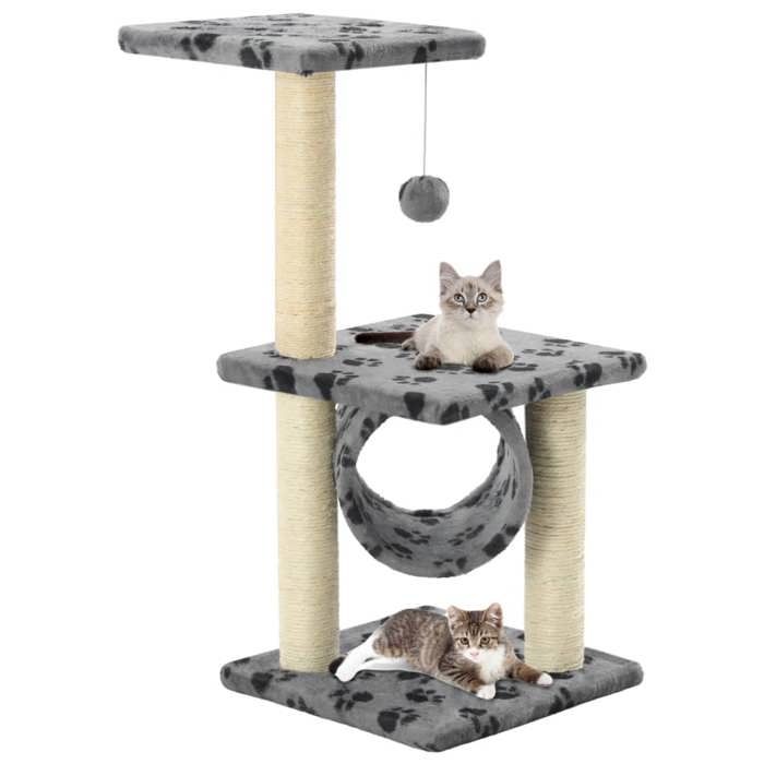 Automne/hiverArbre à chat avec griffoirs en sisal 65cm Gris Motif de pattes - HAuteur:65cm - Grande Taille &FR_156373 Automne/hiverArbre à chat avec griffoirs en sisal 65cm Gris Motif de pattes - HAuteur:65cm - Grande Taille &FR_156373
