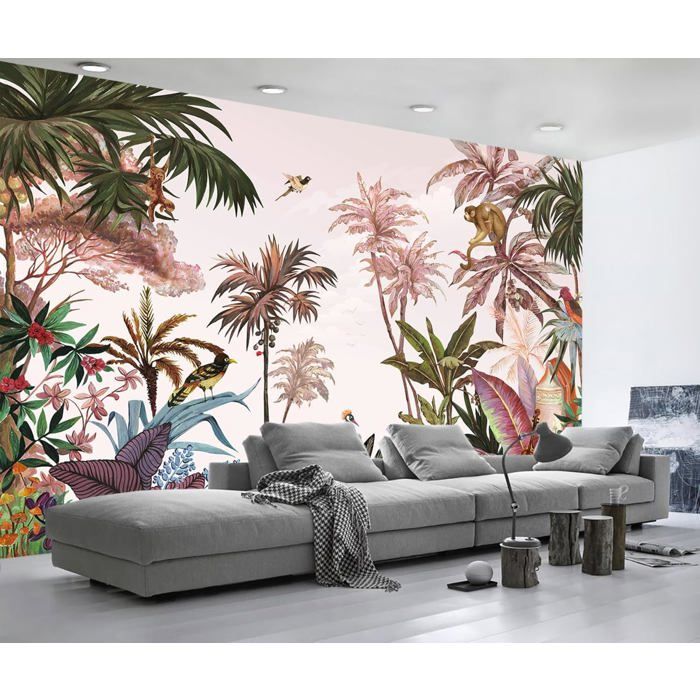 Papier Peint Panoramique Jungle Tropicale Plantes Animaux 400x280cm ...
