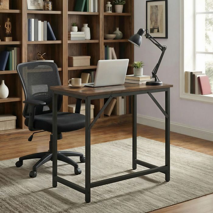 Bureau dOrdinateur Table 50 x 80 x 76 cm pour Bureau Chambre Salon Cadre en Métal Couleur Chêne Marron et Noir