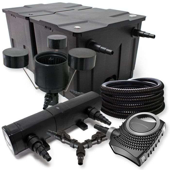 SunSun Kit complet: CBF-350B Filtre de bassin jusquà 60000 L CTF-8000 pompe de filtration 8000l/h 70W CUV-224 lampe uv 24W 25m T