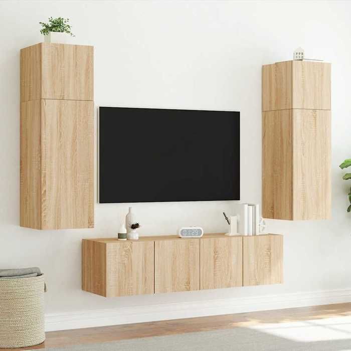 NEUF Armoires TV - Brun Meubles TV muraux lumières LED - 2 pcs - pour maison - chêne sonoma 80x35x31 cm TT1768 NEUF Armoires TV - Brun Meubles TV muraux lumières LED - 2 pcs - pour maison - chêne sonoma 80x35x31 cm TT1768