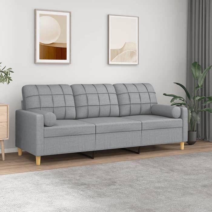 SALE 2026 Fauteuil/Chaise-Sofa Gris - Canapé 3 places avec oreillers gris clair 180cm tissu PRO728693723