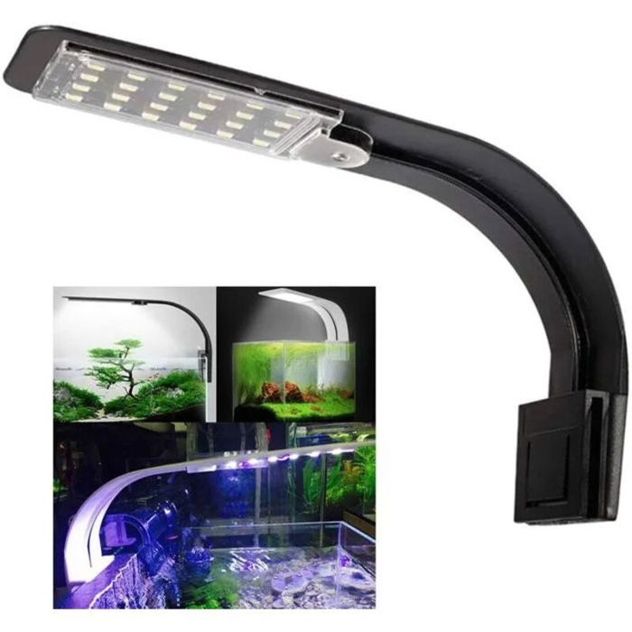 Lampe Aquarium Lampe LED Ultra Mince Lampe LED Aquarium Mini Lampe Pince Aquarium avec 24 LED Lumière Blanche et Bleue pour Poisso