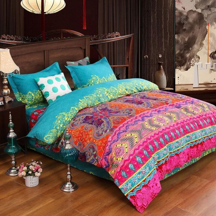 Parure de lit - PZCC - Bohème - 220x240 cm - 100% coton - 4 pièces (2 taies + drap)
