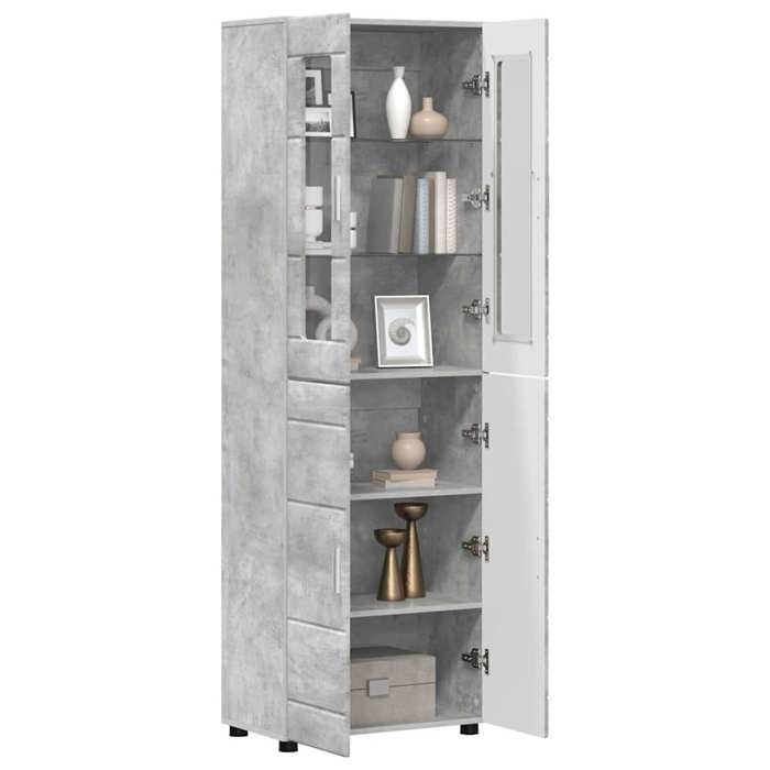 [77966]Haut ArmoireArmoire penderie Pour chambreBuffet haut， Gris béton 60x35x182 cm Bois dingénieriePoids:48.54 Kg