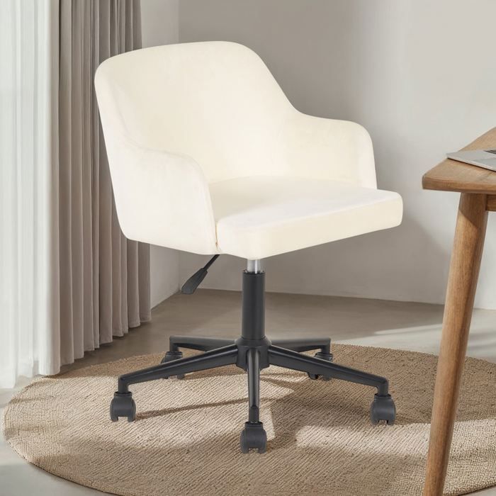 Chaise de bureau OLIVER Pivotante en Velours Blanc Crème Réglable en Hauteur Assise Rembourrée Confortable Chaise de bureau OLIVER Pivotante en Velours Blanc Crème Réglable en Hauteur Assise Rembourrée Confortable