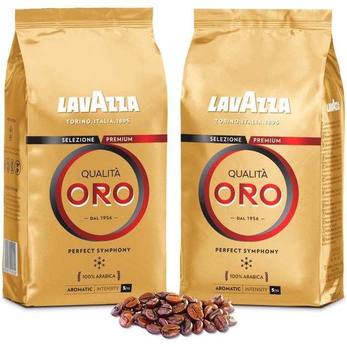 Qualità Oro Café en grains premium 100% Arabica 2×1 kg intensité 5 italien