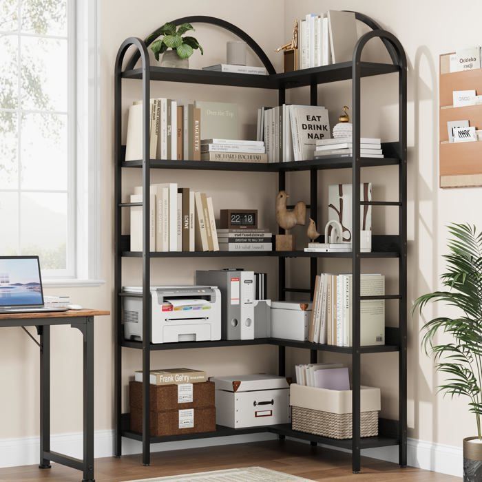 Étagère dangle en forme de L - LUNSY - 5 niveaux - 78x78x174 cm - Noir - Conception industrielle