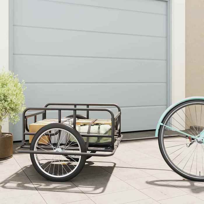 Noir Remorque de vélo 130x73x485 cm acier noir - Remorques de vélo H12175