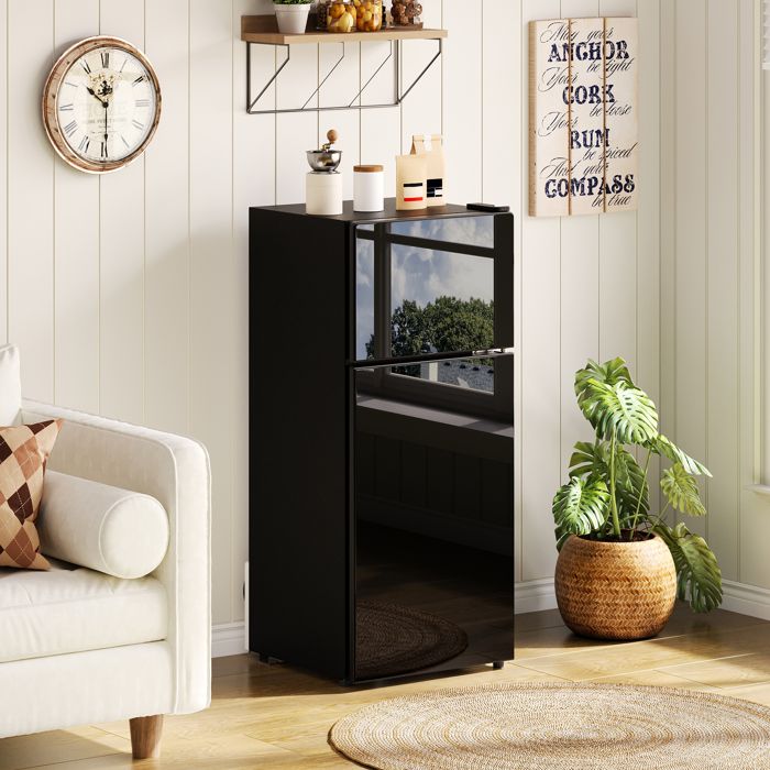 Mini Réfrigérateur 92L avec Congélateur 28L Porte en Verre Éclairage LED 45dB 7 Niveaux Température Compact