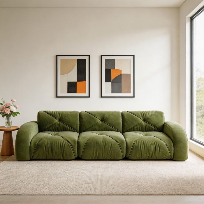 Canapé modulaire 3 places - Modèle W3325 - Tissu chenille vert - Mousse 32D - Anti-dérapant