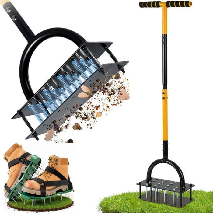 Scarificateur Manuel Largeur-Bouclier de Protection-3 Sections de Poignée en Métal - pour Pelouse Gazon