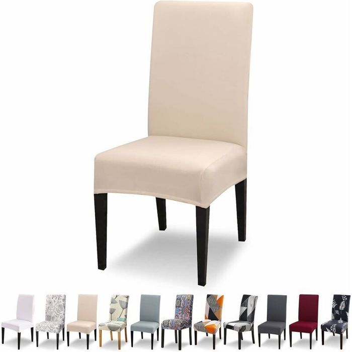 Housse de chaise extensible lot de 4 – Lavable et infroissable – Élastique pour ajustement optimal – Beige 45x65cm