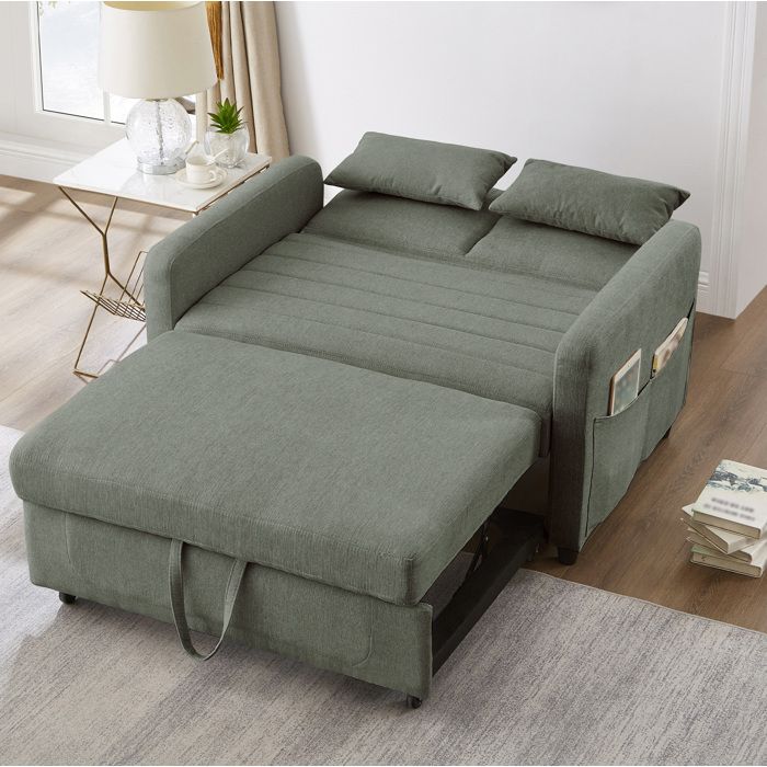 Canapé clic-clac 2 places style moderne dossier réglable 3 positions tissu coton et lin couchage tiroir