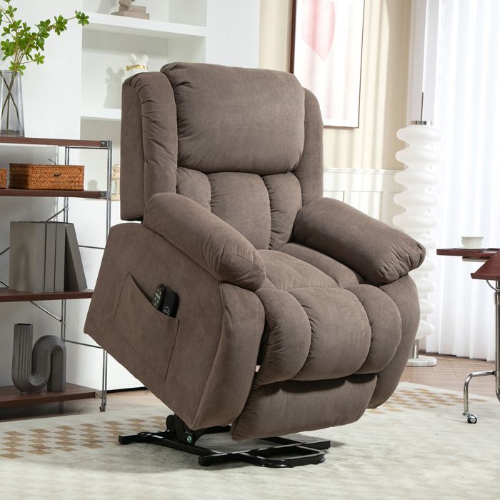 Fauteuil releveur massant et inclinable 93 x 104 x 105 cm marron clair 2 poches et télécommande