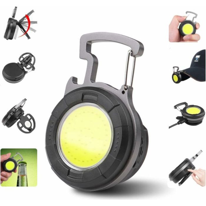 Lampe COB LED – Rechargeable USB-C IPX4 Ouvre-bouteille – pour camping atelier – 5x2.5x7.5cm