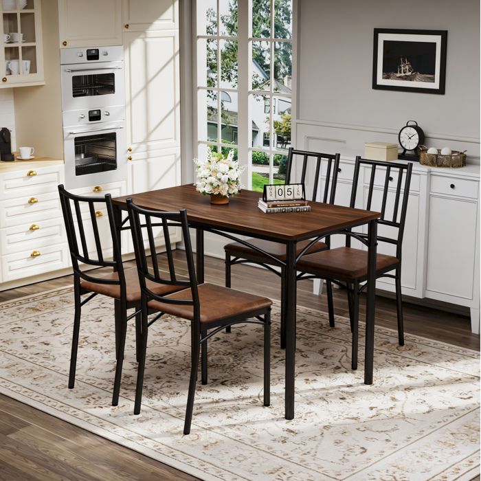 Ensemble table et 4 chaises - Table de cuisine style industriel - decor noyer et noir - 110 x 60 x 76 5 cm