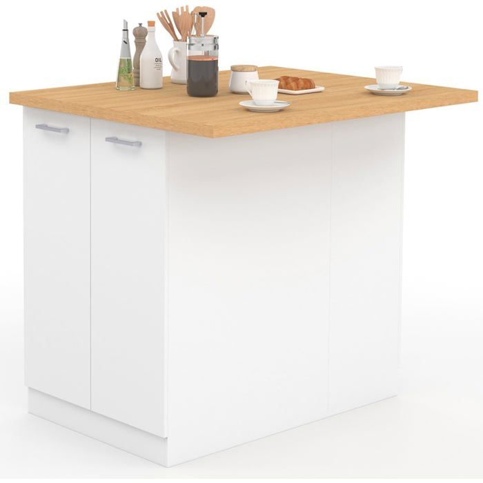 IDMarket Ilot Central IVO 100 cm Blanc et Bois Plan de Travail et Rangement Cuisine IDMarket Ilot Central IVO 100 cm Blanc et Bois Plan de Travail et Rangement Cuisine