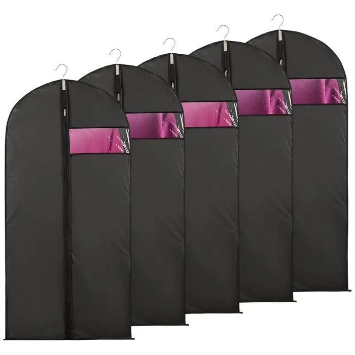 Lot de 5 Housses à Vêtements 60x140cm Imperméables et Anti-Poussière Fermeture Zippée pour Costumes Manteaux et Robes