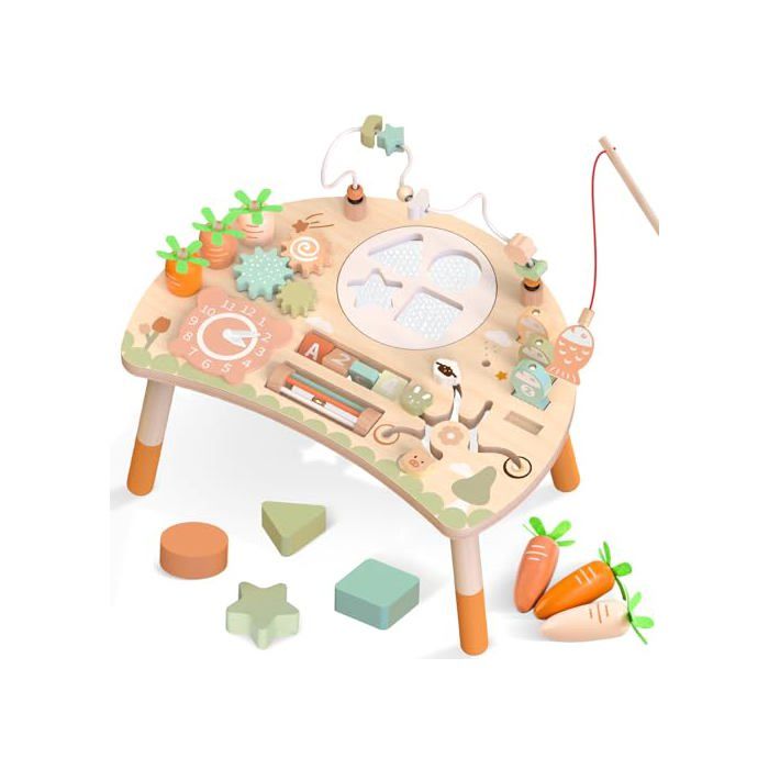 Table Dactivités en Bois pour Bébé de 1 an 9 en 1 Montessori Jouet Enfant - Petit - Éducation - Couleur Naturelle - WATA102