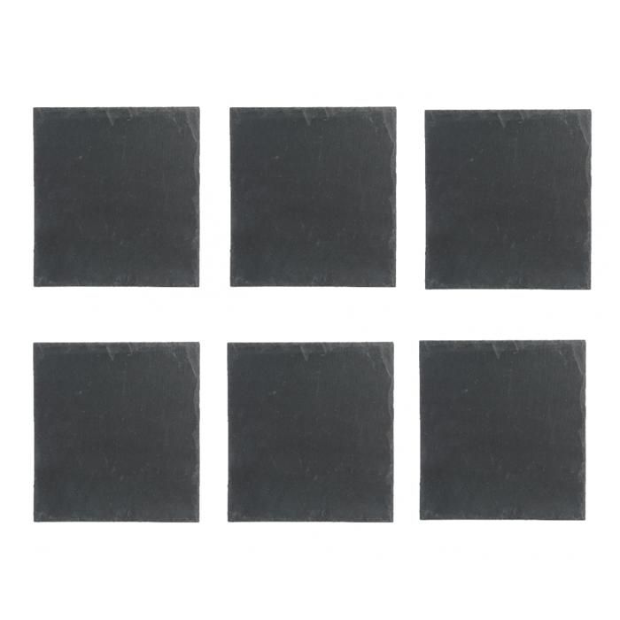Lot de 6 assiettes en ardoise - L 25 x l 25 cm - Noir