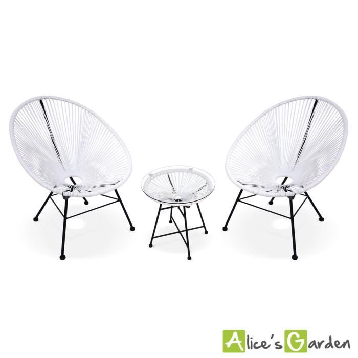 Ensemble de 2 fauteuils oeuf table ACAPULCO blanc