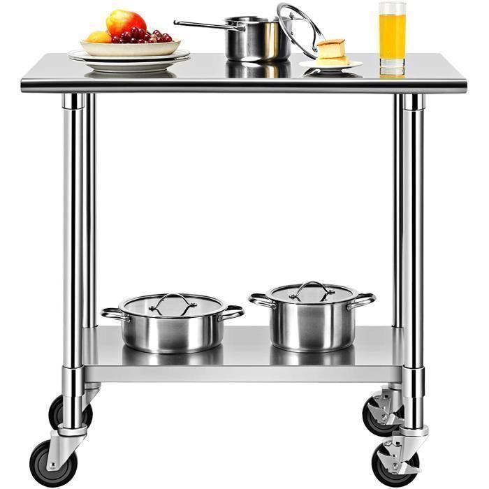 table de travail a roulettes inox cuisine avec 2 etageres hauteur de couche inferieure reglable 4 roues en pu charge maximale 250 cdiscount maison