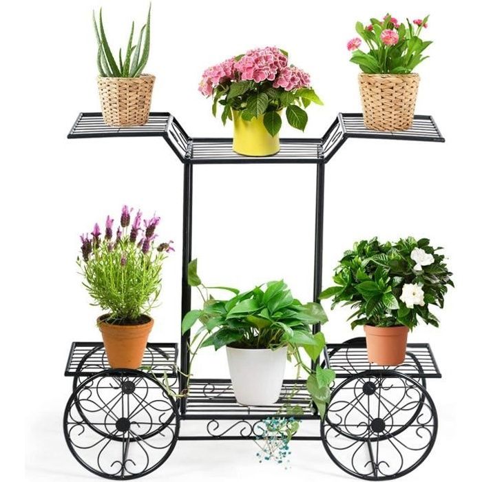 GOPLUS Etagère à Fleurs en Metal, Présentoir de Fleurs pour Plantes en Pots, Support pour Plantes d'Extérieur avec 6 Tablettes