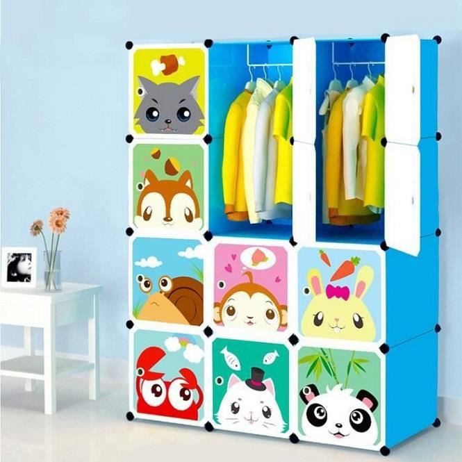 Armoire Penderie en Plastique - YOULUOLI - 12 Cubes - Bleu