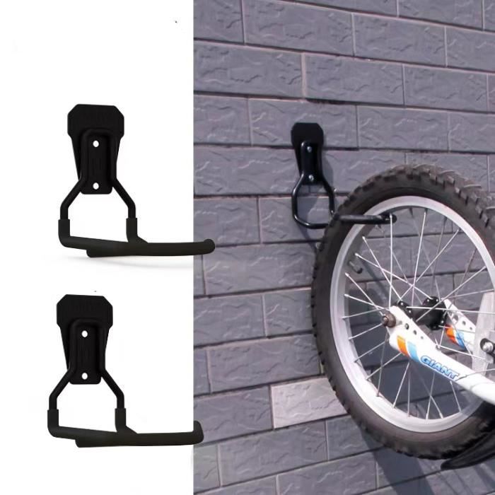 2 pièces Métal Support de Vélo Noir Porte Vélo Mural Crochet Mural Vélo avec Protection Cadre，Crochet de roue avant