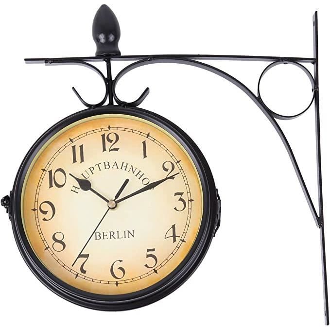 ridgeyard horloge de gare retro horloge murale double cadran avec potence de fixation pendule double face pour cuisine cour sejour achat vente horloge pendule cdiscount
