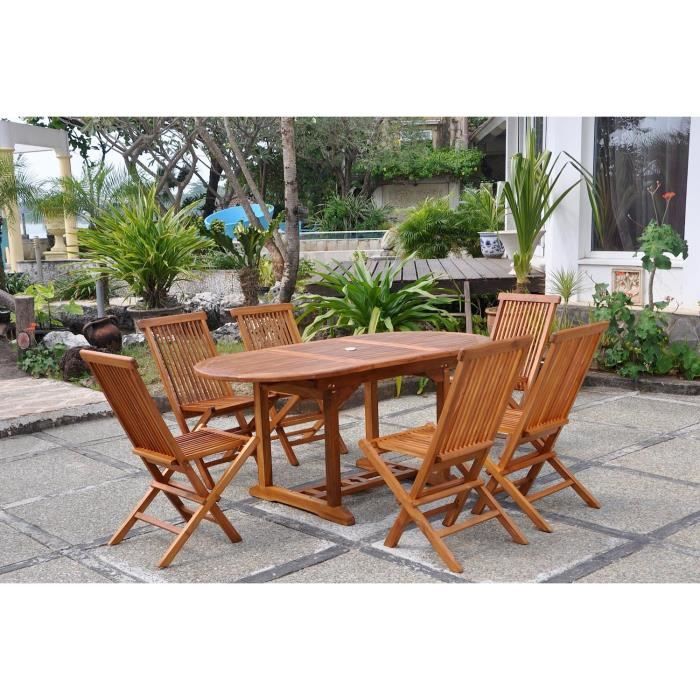 Salon de jardin - 6 personnes - LUBOK - Concept Usine - Teck huilé - Table Ovale - 6 chaises - exotique - Marron