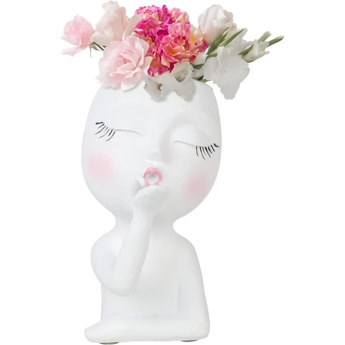 Pot De Fleur Tête Fille En Résine – Jardinière Décorative Mignonne Avec Trou De Drainage