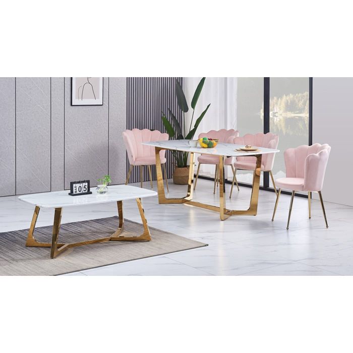 Lot de 2 chaises NYMPHEA pieds Gold assise Velours Rose