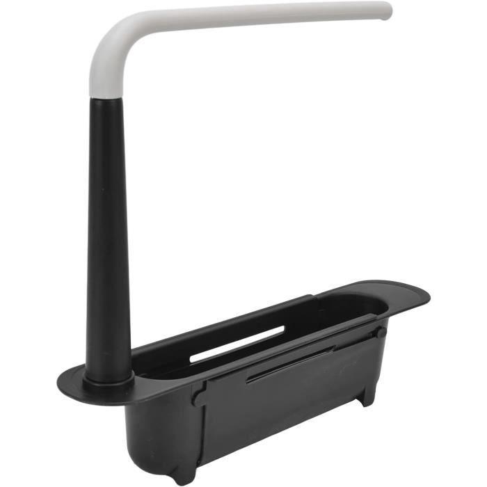 QWORK Organisateur D'Évier Télescopique Réglable – Range-Éponge Et Accessoires Cuisine, Noir, Idéal Pour Tout Évier