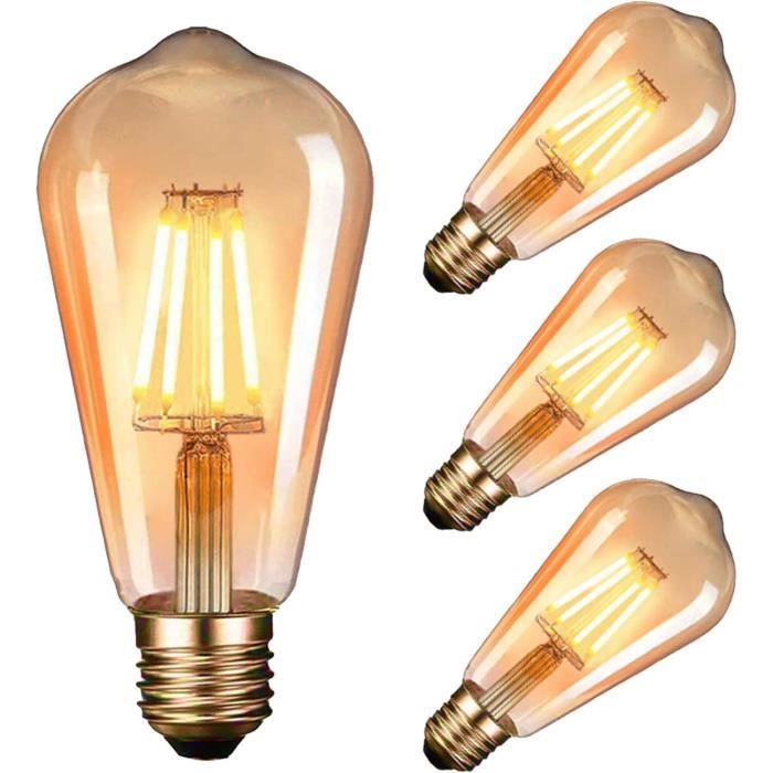 Lot de 4 Ampoule LED Edison Ampoule Rétro E27 (4W - 220V) ST64 Blanc Lampe style vintage pour la maison café bar
