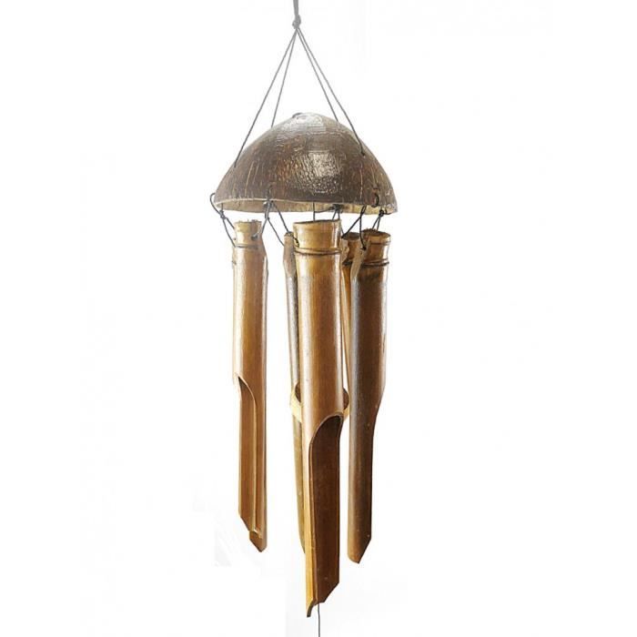 Carillon éolien / cloche à vent en bambou et noix de coco, pour le jardin. Marron