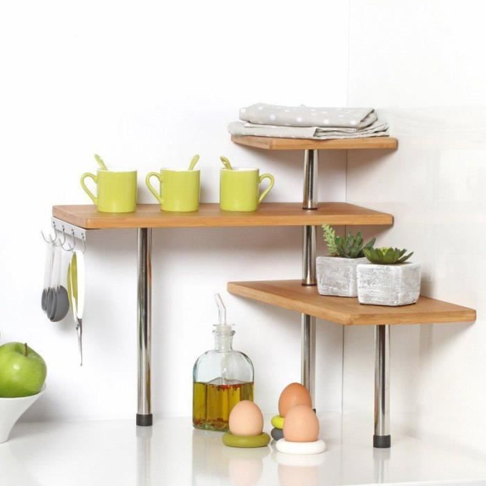 Etagere D Angle En Bambou Et Inox Cuisine Salle De Bain Ou Sur