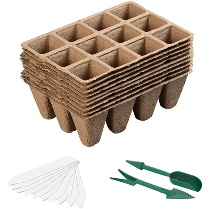 100Pieces Pot Semis Biodegradable 8cm Pots en Fibre sans Tourbe avec 100 Pcs Étiquettes en Plastique pour Plantes Outils de Jardinage à Domicile