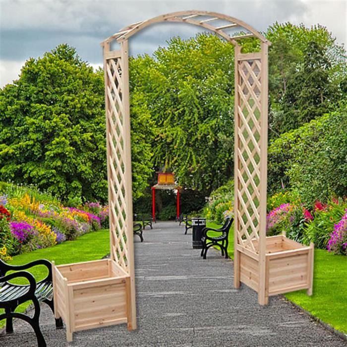 Arche De Jardin En Bois Massif Avec 2 Bacs A Fleurs Achat