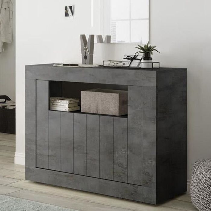 Petit Meuble D Entree Gris Anthracite Moderne 110 Cm 2 Portes