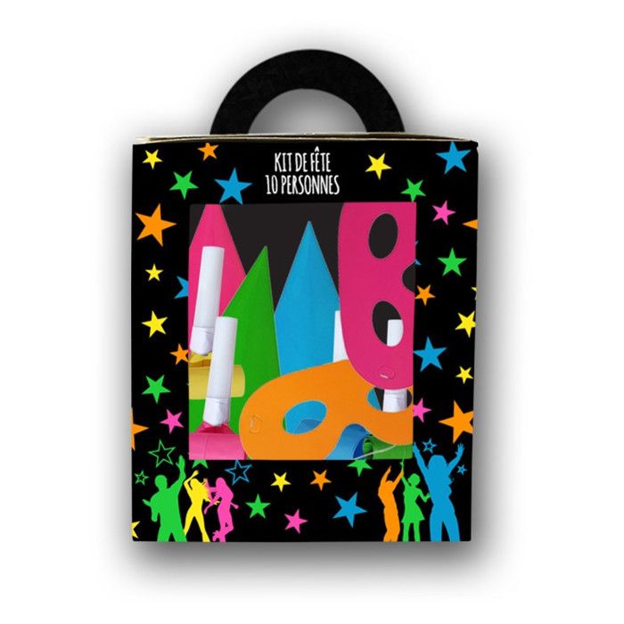 Kit de fête (cotillons) - CDA - Kit 10 personnes - Fluo multicolore - Inclus chapeaux sans-gênes sarbacanes